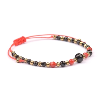 Bransoletka celebrytka czarny TURMALIN KORAL HEMATYT ochrona i spokój